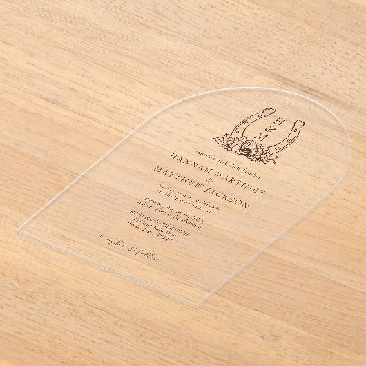 ホースシューズ&フローラクレストウェスタンカントリーウェディング アクリル招待状 (レイダウン)