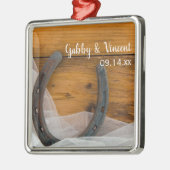 ホースシューズ&ブライダルヴェイルカントリーバ結婚ンズ メタルオーナメント (左)