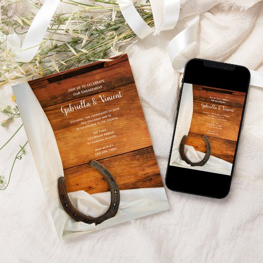 ホースシューズ&ホワイトサテンウェスタン婚約パーティ 招待状