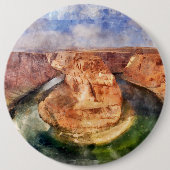 ホースシューベンドの水彩画 グランドキャニオンの風景 缶バッジ (正面)
