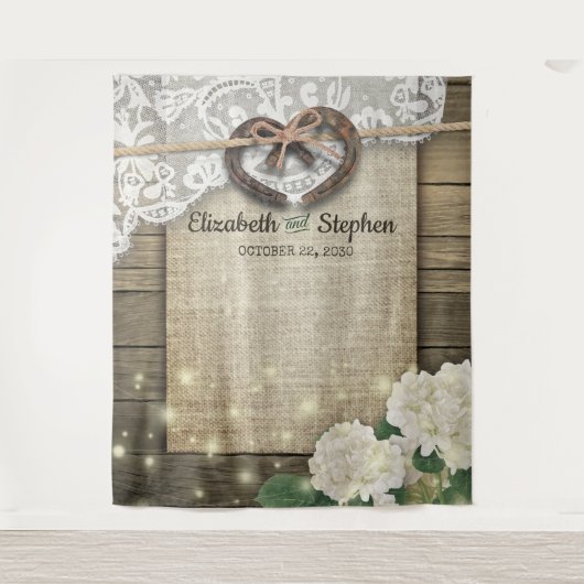 ホースシューレース紫陽花ウッドフォトブース背景 タペストリー (正面)