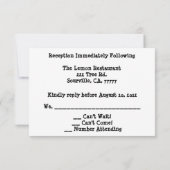 ホースシュー　ウェディング　レセプション　ＲＳＶＰ 招待状 (裏面)