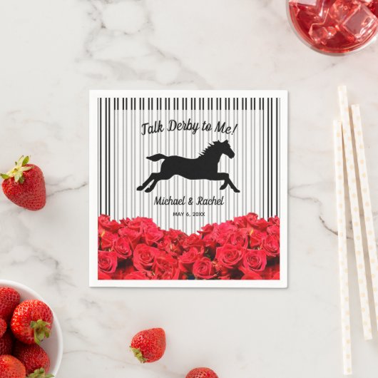 ホースシルエットレッドローズダービーパーティー スタンダードカクテルナプキン (インサイチュ)