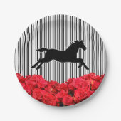 ホースシルエットレッドローゼブラックストライプローズダービー ペーパープレート (正面)