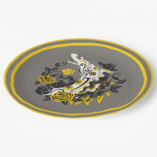 ホーススカルとイエローローズディアデロスミュートス ペーパープレート (アングル)