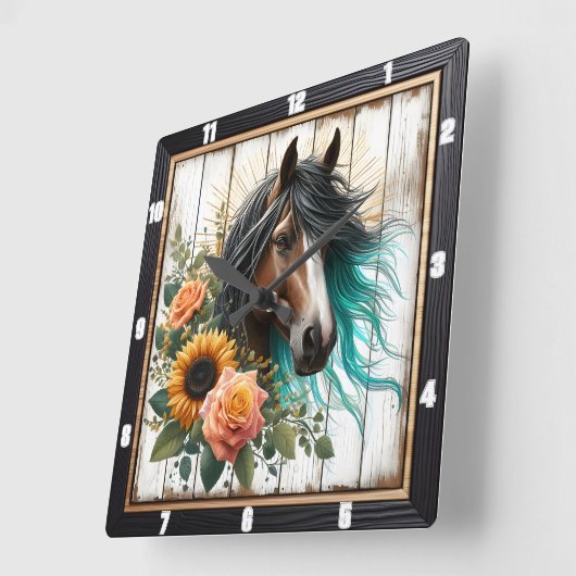 ホースターコイズマネフローラ スクエア壁時計 (傾斜)