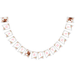 ホースハッピーバースデーガールピンクフローラサドルポニー バンティングフラッグ