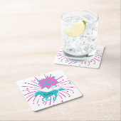 ホースハッピーバースデーピンクパープルターコイズ スクエアペーパーコースター (インサイチュ)