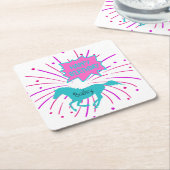 ホースハッピーバースデーピンクパープルターコイズ スクエアペーパーコースター (アングル)