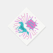 ホースハッピーバースデーピンクパープルターコイズ スタンダードカクテルナプキン (角)