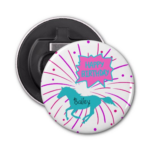 ホースハッピーバースデーピンクパープルターコイズ 栓抜き (正面)