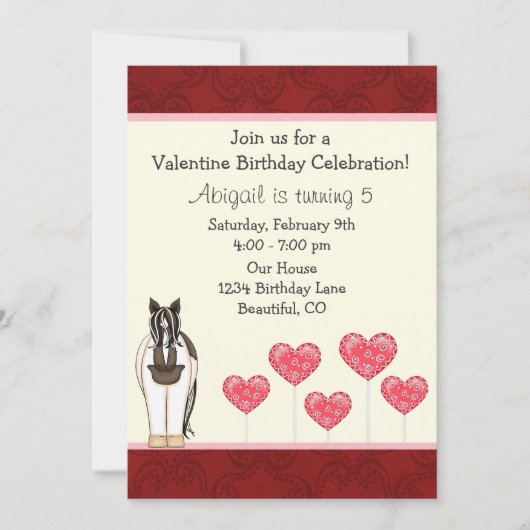 ホースバレンタイン誕生日招待状forガールズ 招待状 (正面)