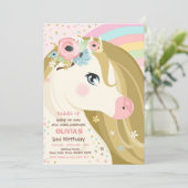 ホースバースデーパーティーフローラピンクポニー誕生日Inv 招待状 (スタンド正面)