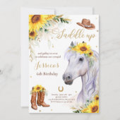 ホースバースデーパーティー女性のカーボーイひまわり誕生日 招待状 (正面)