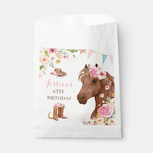 ホースバースデーパーティー女性のカーボーイピンクフローラ誕生日 フェイバーバッグ (正面)