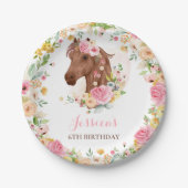 ホースバースデーパーティー女性のカーボーイピンクフローラ誕生日 ペーパープレート (正面)