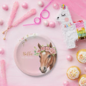 ホースバースデーパーティー女性のカーボーイピンクフローラ誕生日 ペーパープレート (パーティー)
