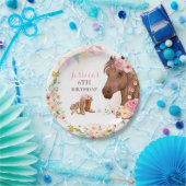 ホースバースデーパーティー女性のカーボーイピンクフローラ誕生日 ペーパープレート (パーティー)