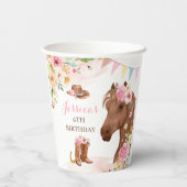 ホースバースデーパーティー女性のカーボーイピンクフローラ誕生日 紙コップ (裏面)