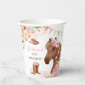 ホースバースデーパーティー女性のカーボーイピンクフローラ誕生日 紙コップ (正面)