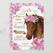 ホースバースデーパーティー編集可能ホース女性のカーボーイ 招待状 (正面/裏面)