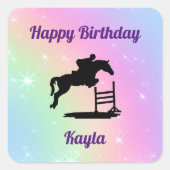 ホースパステルショージャンピング誕生日シール スクエアシール (正面)