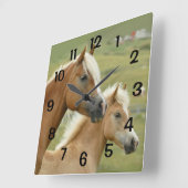 ホースパロミノマザーアンドフォールポートレート スクエア壁時計 (傾斜)