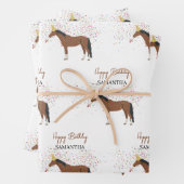 ホースパートイングファームアニマルズ名前をカスタムする誕生日 ラッピングペーパーシート (インサイチュ)