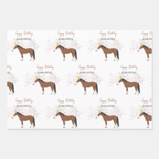 ホースパートイングファームアニマルズ名前をカスタムする誕生日 ラッピングペーパーシート (正面)