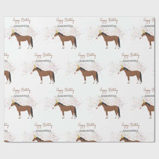 ホースパートイングファームアニマルズ名前をカスタムする誕生日 ラッピングペーパー (フラット)