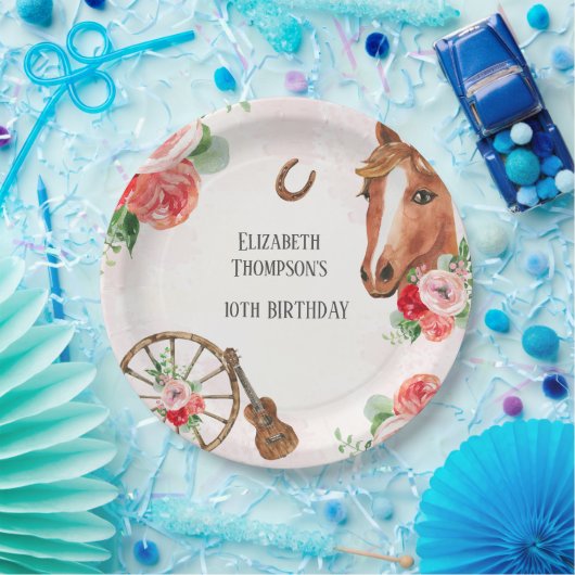ホースピンクフローラ誕生日 ペーパープレート (パーティー)