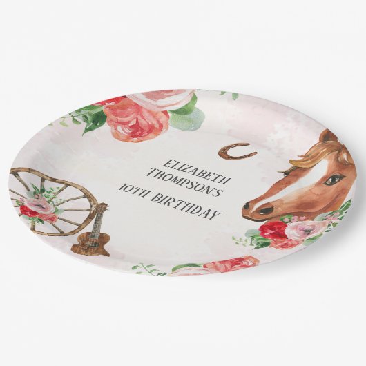 ホースピンクフローラ誕生日 ペーパープレート (アングル)