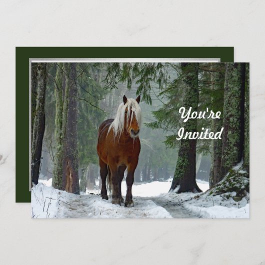 ホースフォレストスノーウォーターのカラー誕生日 招待状 (正面/裏面)