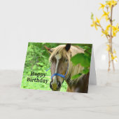 ホースブラウンベルギ荷車を引くーフォト誕生日 カード (黄色い花)