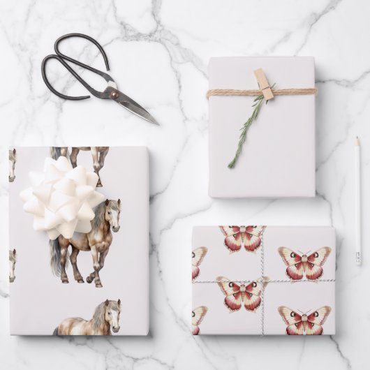 ホースブルガンディクリーム蝶誕生日 ラッピングペーパーシート (正面)