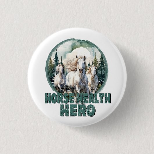 ホースヘルスヒーローヴィンテージウマ科のレトロ獣医 缶バッジ (正面)