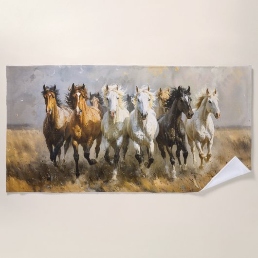 ホースヘルドギャロピンムスタン絵画ズ ビーチタオル (正面)