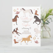 ホースポニーサドルアップ女性のカーボーイガール誕生日 招待状 (スタンド正面)