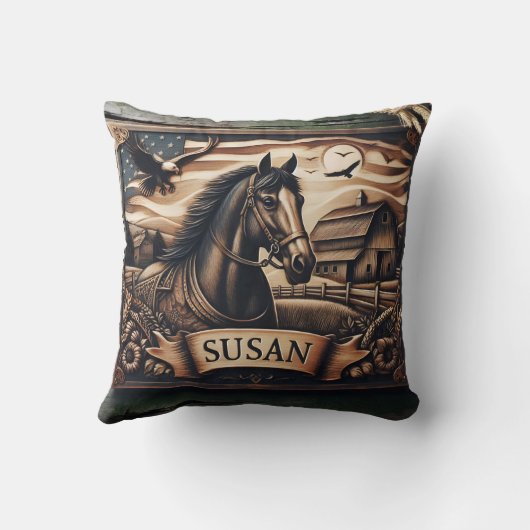 ホースポートレートウインアンドイーグルズアットダスク クッション (裏面)