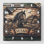 ホースポートレートウインアンドイーグルズアットダスク スクエア壁時計 (正面)