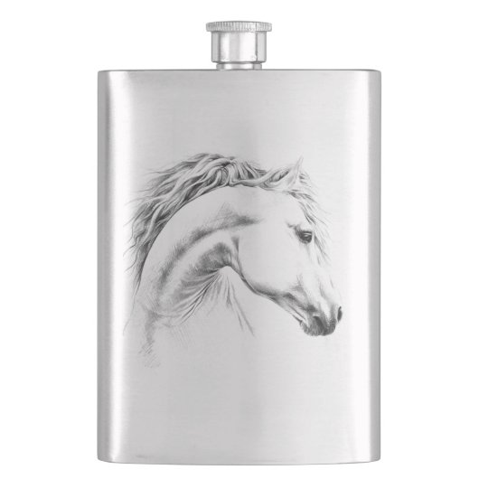 ホースポートレートペンシルスケッチエクエストリアンアート フラスク (正面)