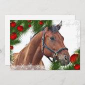 ホースメリークリスマス馬術ウマ科のかわいいポニー シーズンカード (正面/裏面)