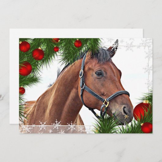 ホースメリークリスマス馬術ウマ科のかわいいポニー シーズンカード (正面/裏面)