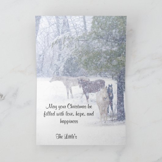 ホースランニングズインスノー折り畳みホリデーカード シーズンカード (内部)