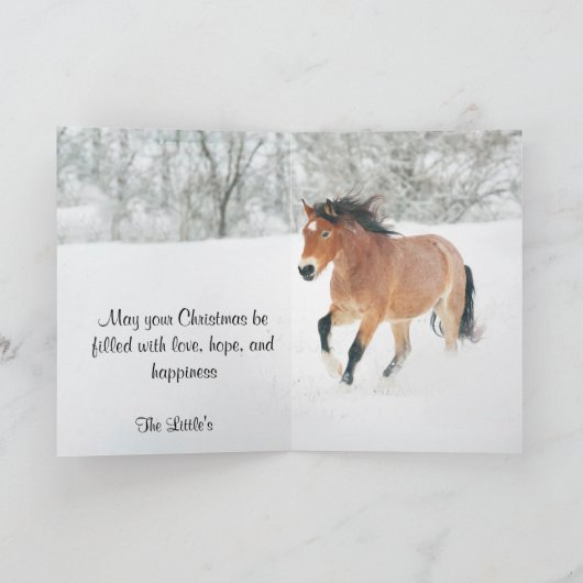 ホースランニングズインスノー折り畳みホリデーカード シーズンカード (内部)