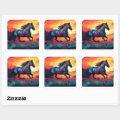 ホースランニングズオンフィールド抽象芸術アート馬好き スクエアシール (シート)