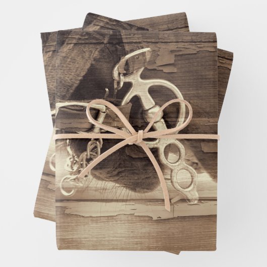 ホースヴィンテージウエスタンセピアウッドデ素朴コパージュ ラッピングペーパーシート (インサイチュ)