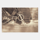 ホースヴィンテージウエスタンセピアウッドデ素朴コパージュ ラッピングペーパーシート (正面)