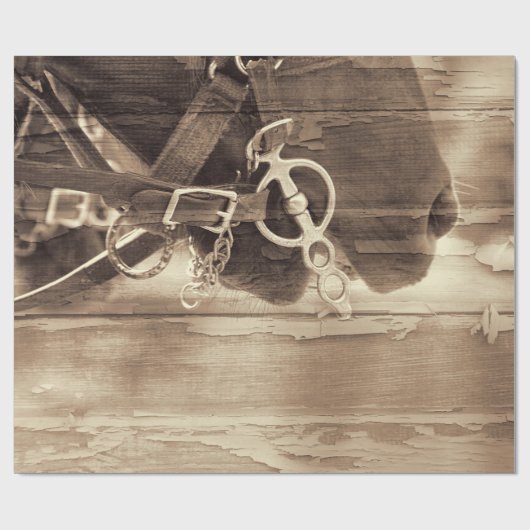 ホースヴィンテージウエスタンセピアウッドデ素朴コパージュ ラッピングペーパー (フラット)