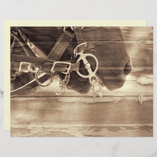 ホースヴィンテージウエスタンセピア素朴ウッドデクページ (正面/裏面)